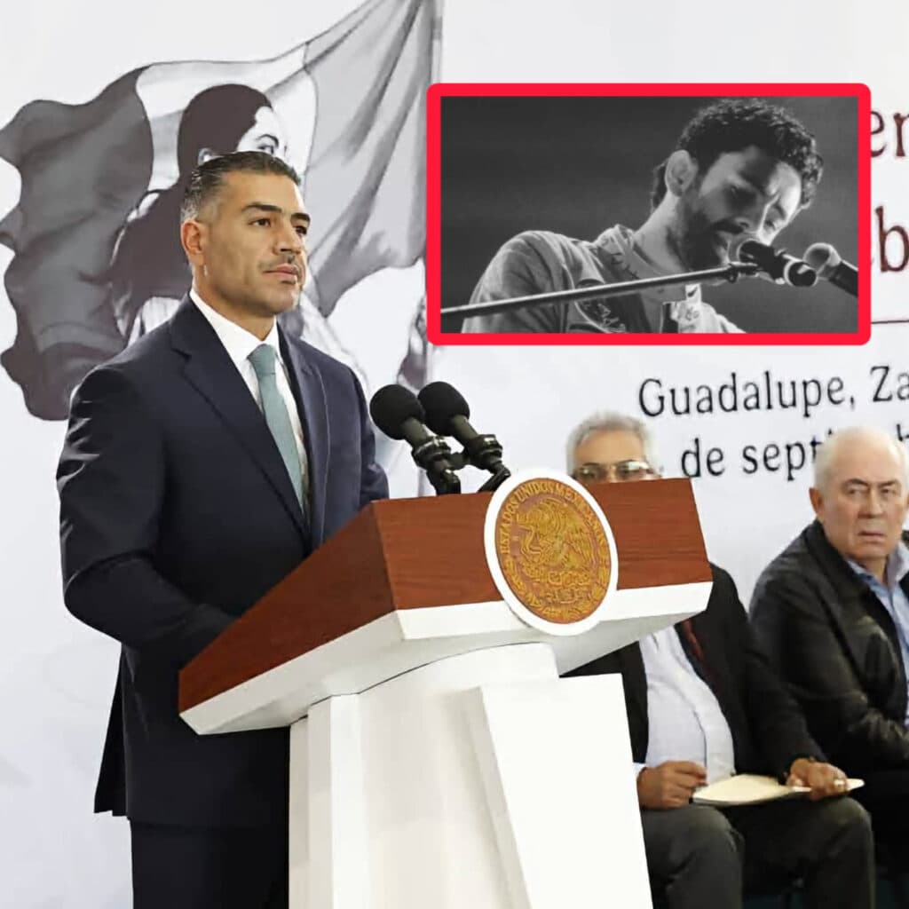 Omar García Harfuch durante una conferencia sobre el multihomicidio de Jonathan Meléndez y su familia en Guadalupe, Zacatecas.