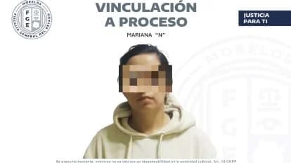 Mariana “N” con rostro pixelado, vinculada a proceso por homicidio de un adolescente en la Academia Ollin Cuauhtémoc, Morelos.