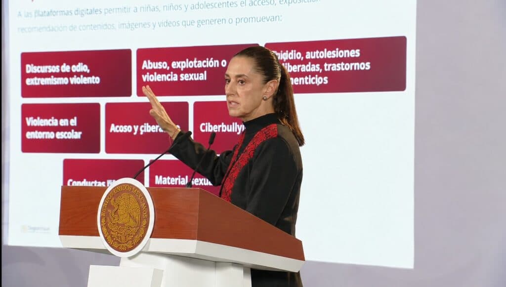 Claudia Sheinbaum Pardo presenta decreto para frenar contenidos violentos en plataformas digitales, destacando la protección